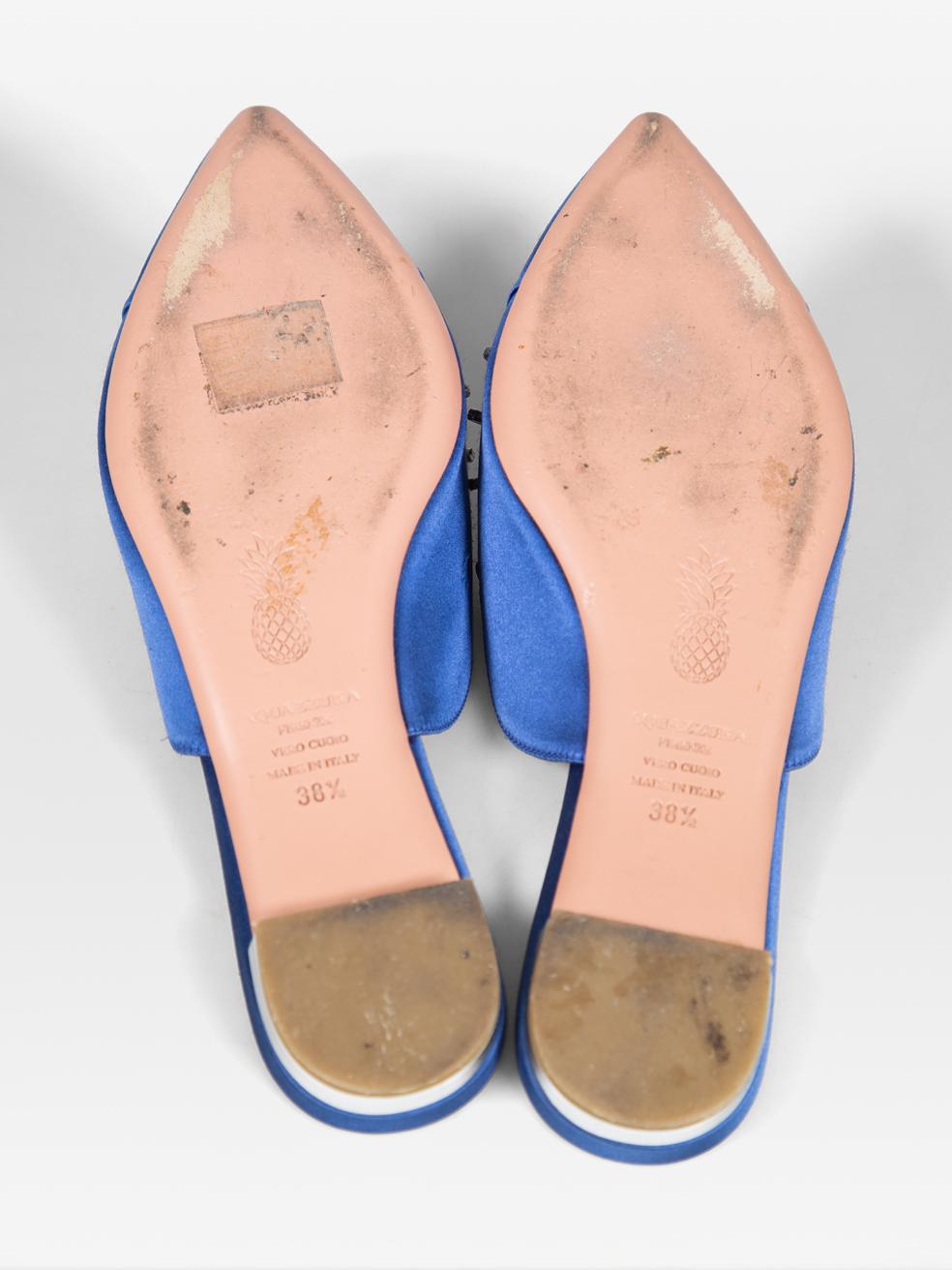 Women's Aquazzura Blue Crystal Spider Embellished Mules Size IT 38.5 For Sale
