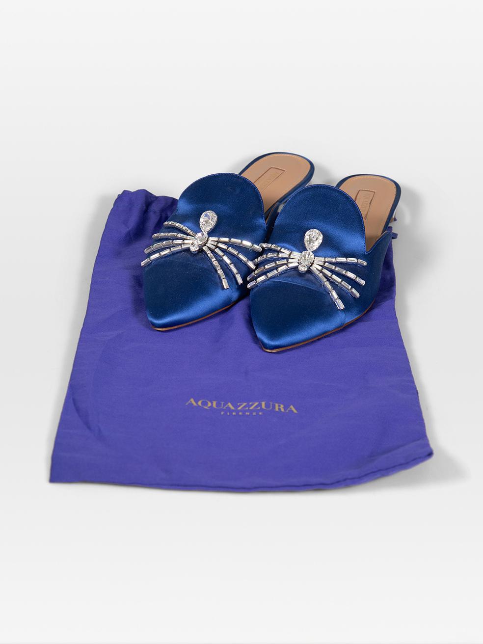 Aquazzura Blue Crystal Spider Embellished Mules Size IT 38.5 For Sale 4