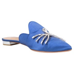 Aquazzura Blue Crystal Spider Embellished Mules Size IT 38.5
