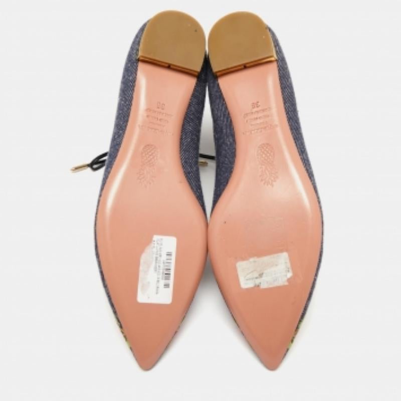 Aquazzura Blue Floral Embroidered Denim Christy Flat Sandals Size 38 For Sale 3