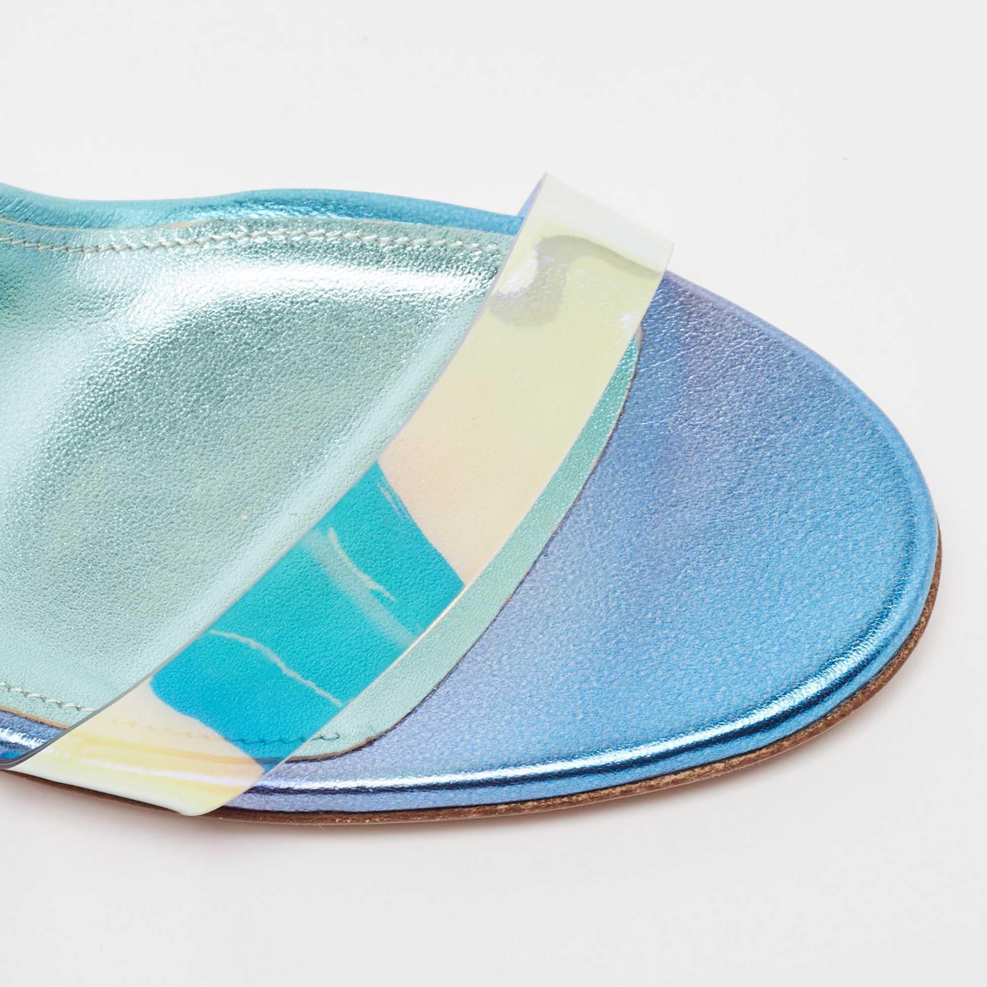 Aquazzura Blue Iridescent PVC So Nude Slingback Sandals Size 38.5 2