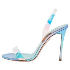 Aquazzura Blue Iridescent PVC So Nude Slingback Sandals Size 38.5