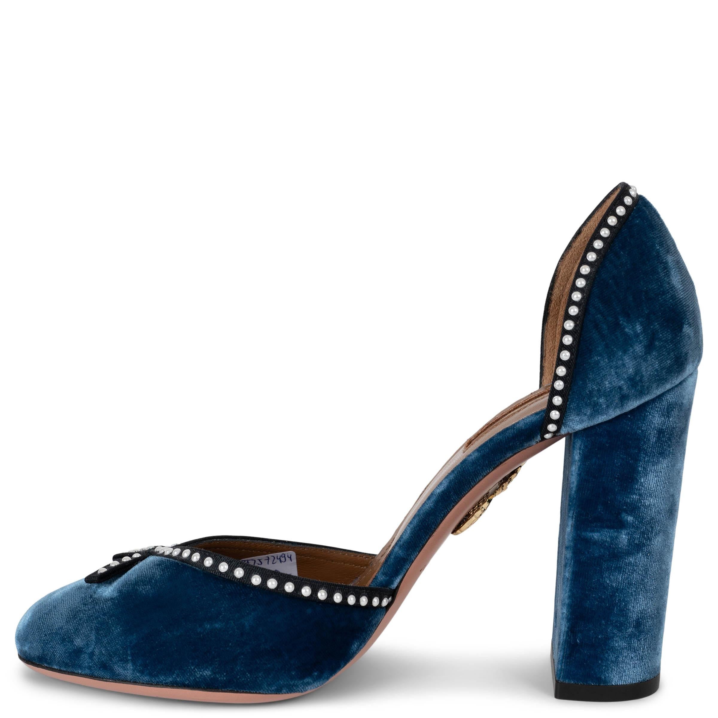 AQUAZZURA azul LOU LOU 110 VELVET BLOCK HEEL Bombas Zapatos 37 Negro en venta