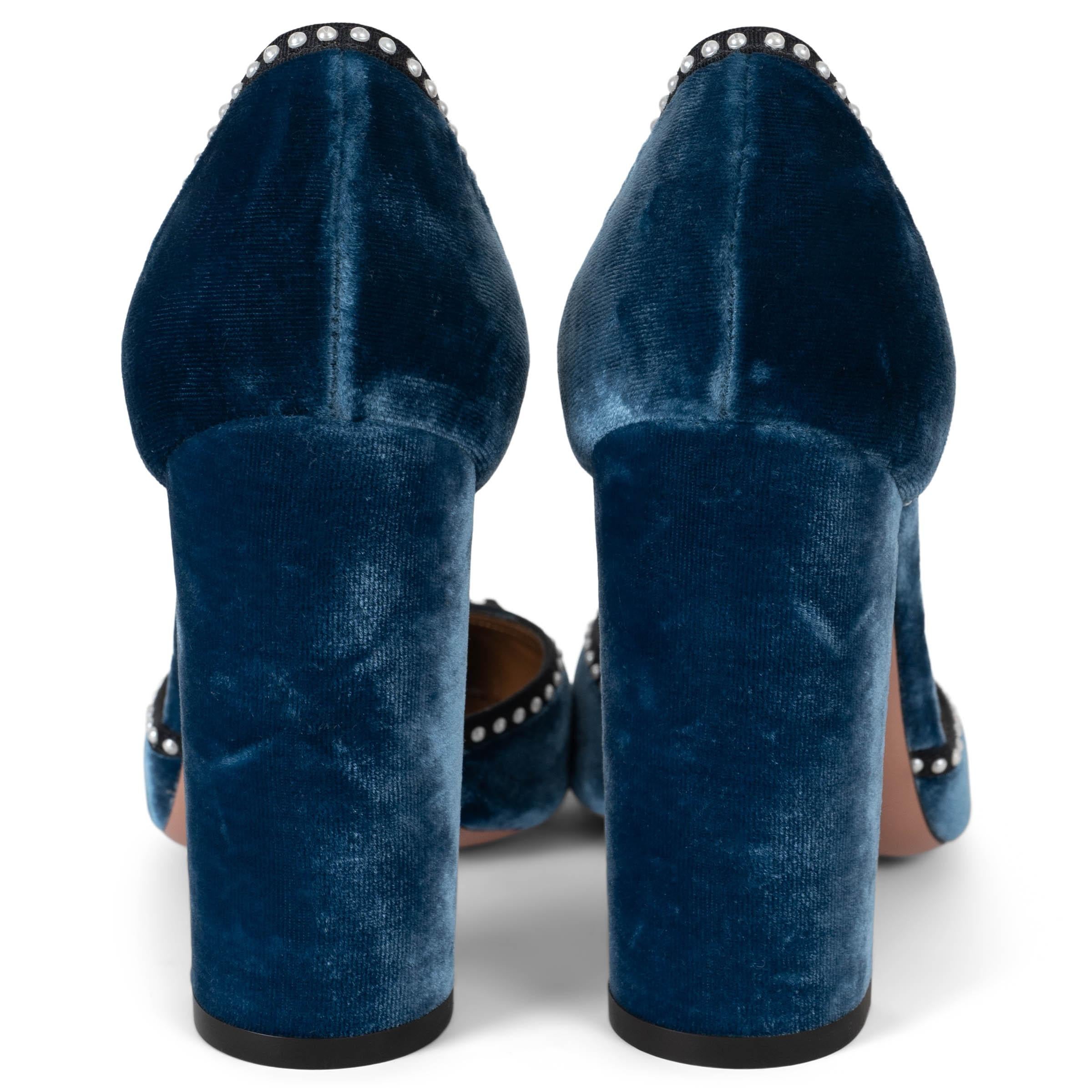 AQUAZZURA azul LOU LOU 110 VELVET BLOCK HEEL Bombas Zapatos 37 en Nuevo estado para la venta en Zürich, CH