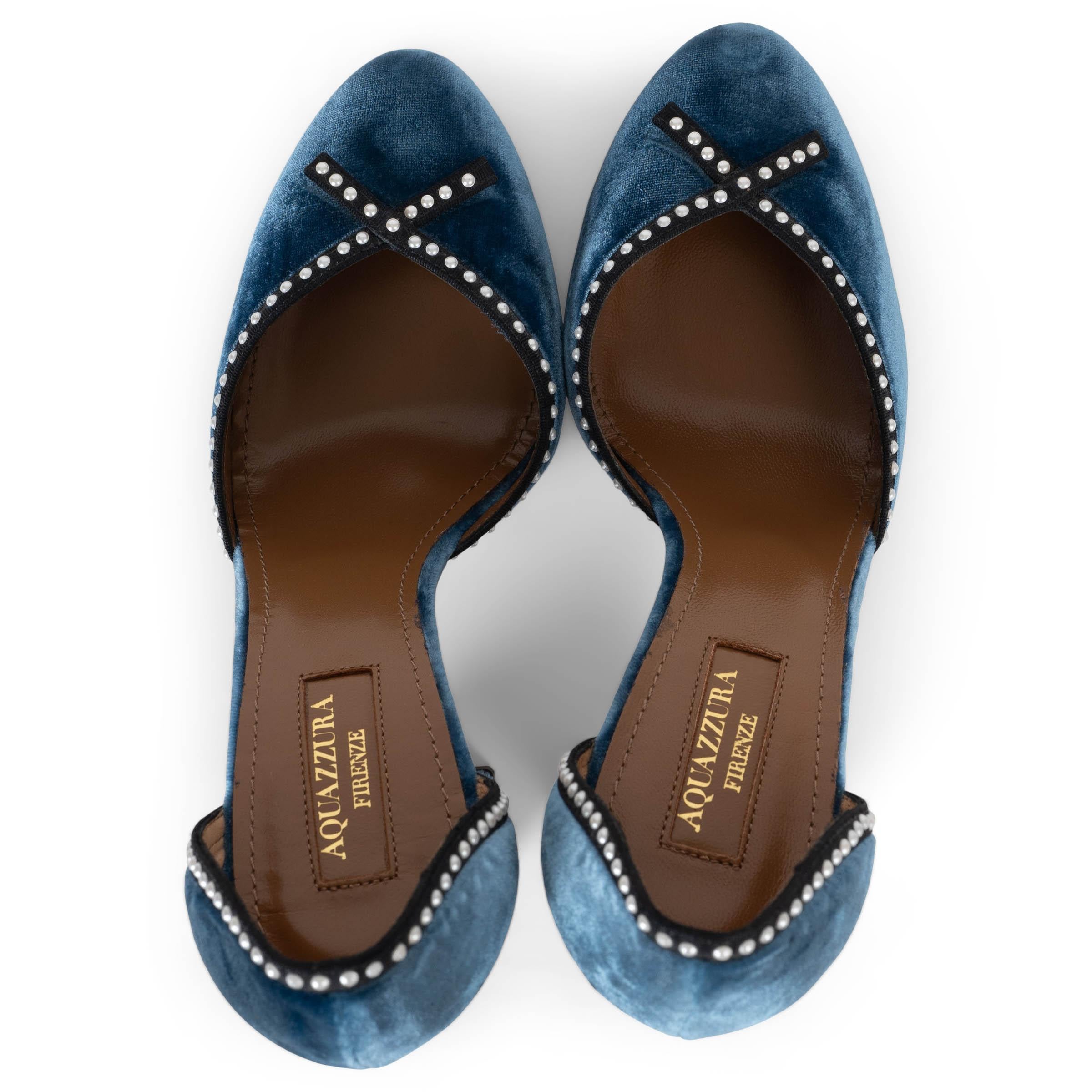 De las mujeres AQUAZZURA azul LOU LOU 110 VELVET BLOCK HEEL Bombas Zapatos 37 en venta