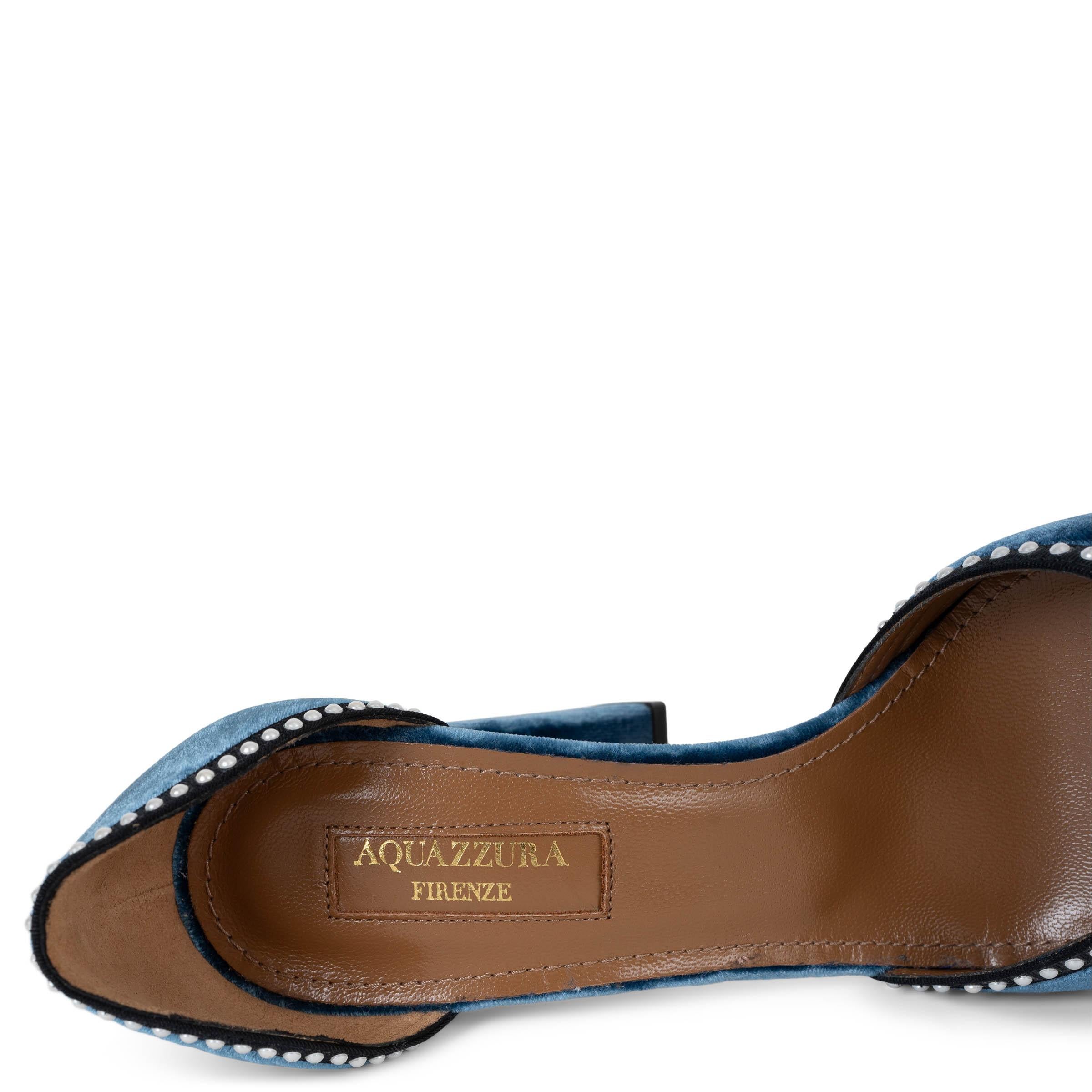 AQUAZZURA azul LOU LOU 110 VELVET BLOCK HEEL Bombas Zapatos 37 en venta 2
