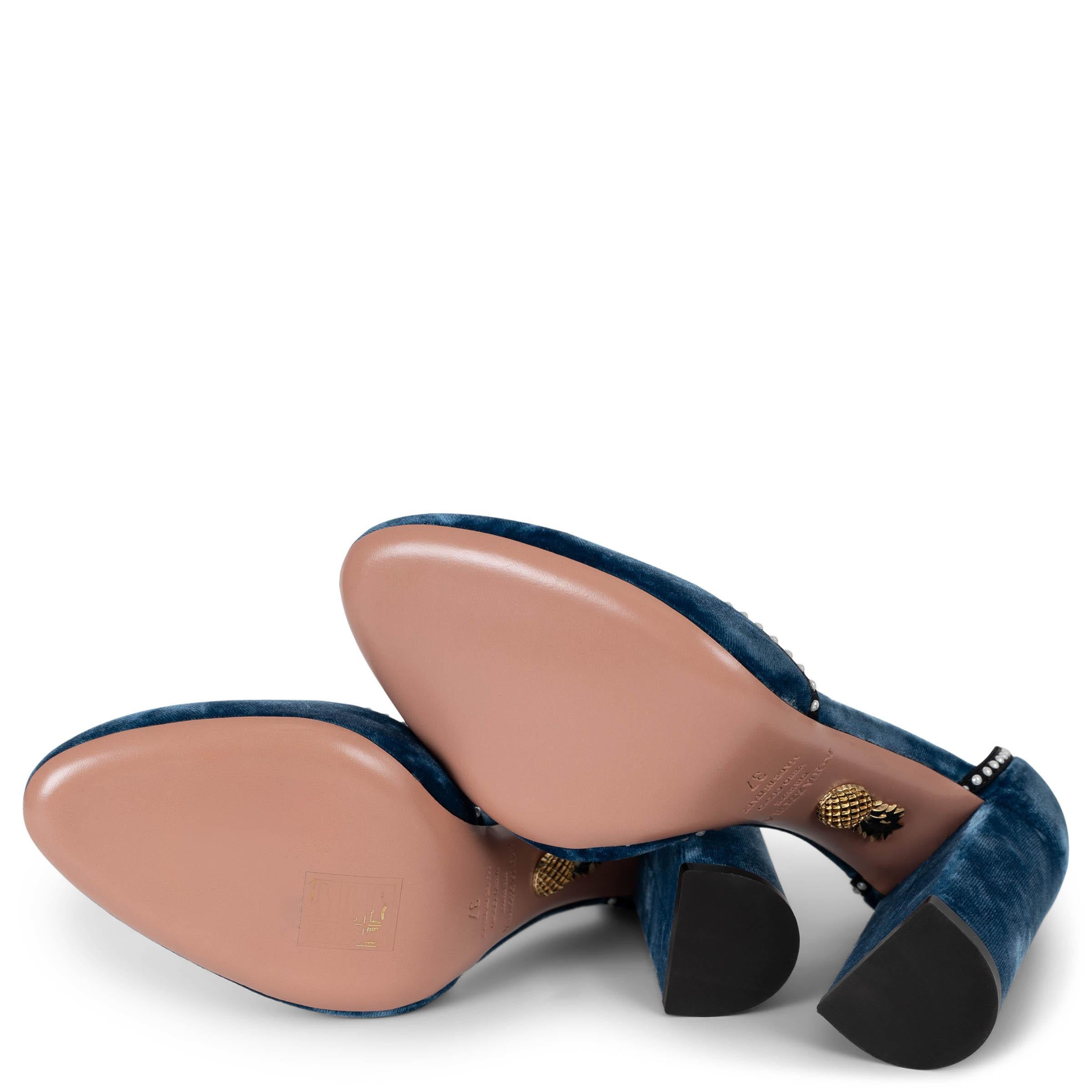 AQUAZZURA azul LOU LOU 110 VELVET BLOCK HEEL Bombas Zapatos 37 en venta 3