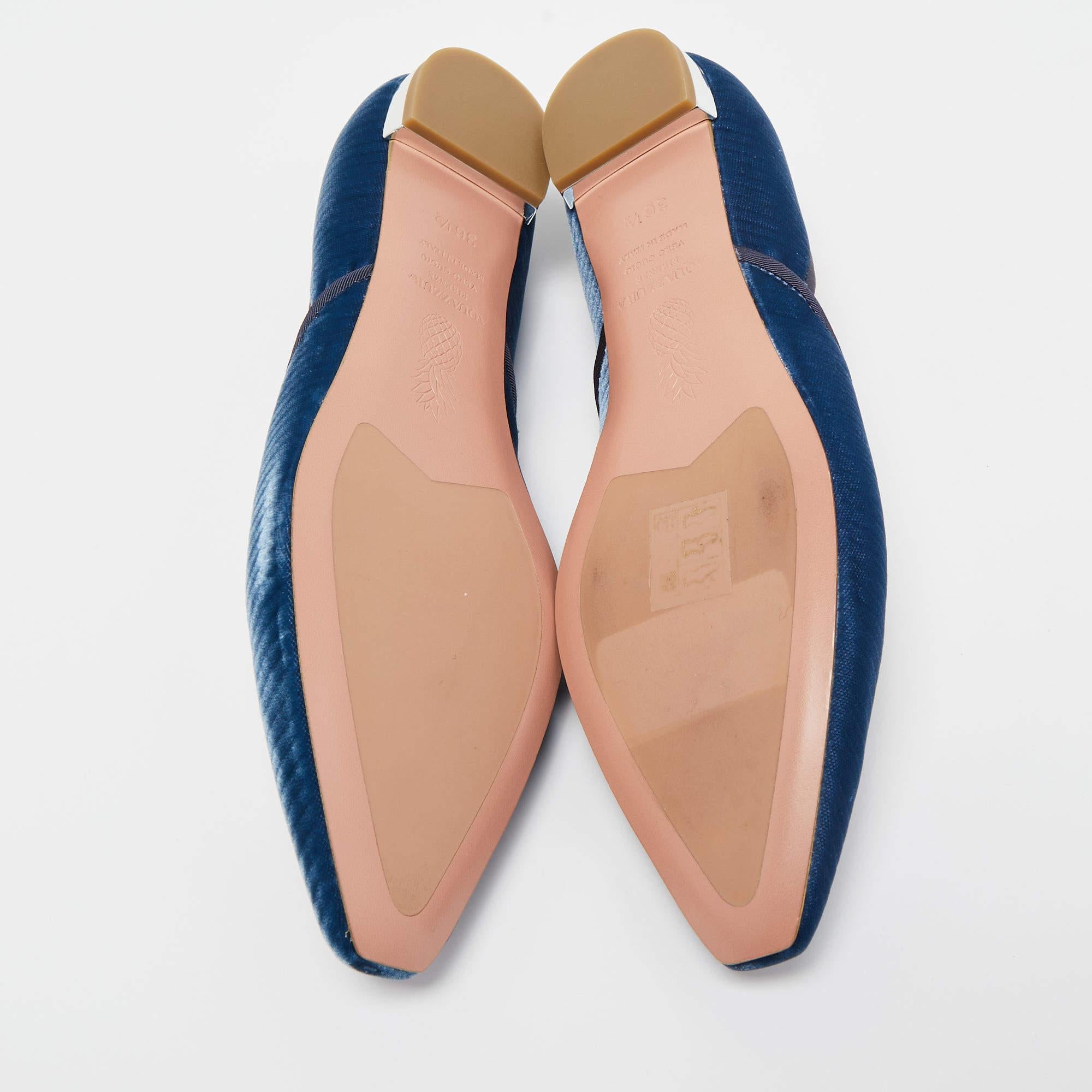 Aquazzura Blue Quilted Velvet Maia Ballet Flats Size 36.5 2