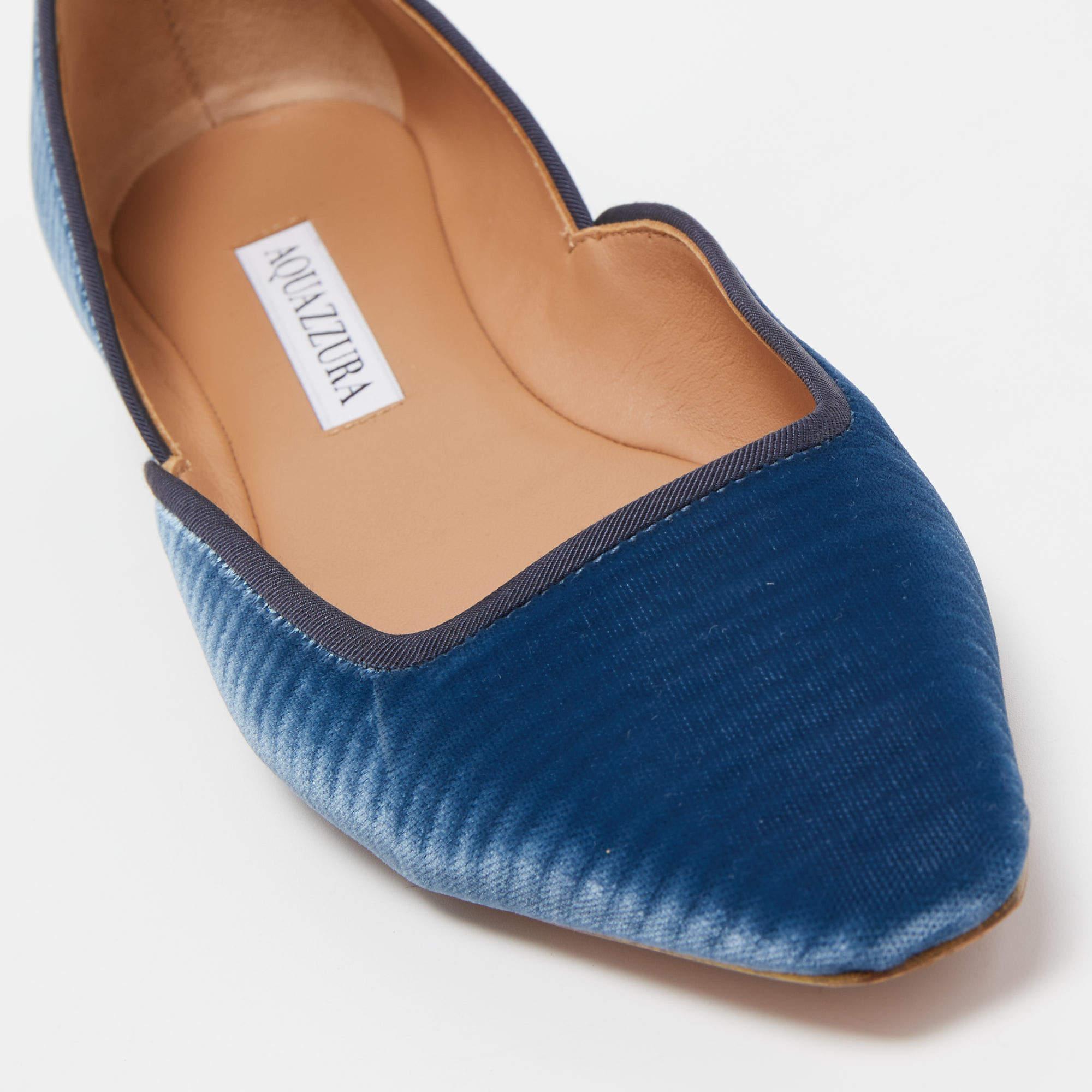 Aquazzura Blue Quilted Velvet Maia Ballet Flats Size 36.5 3