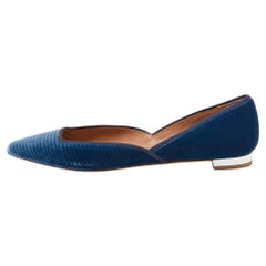 Aquazzura Blue Quilted Velvet Maia Ballet Flats Size 36.5
