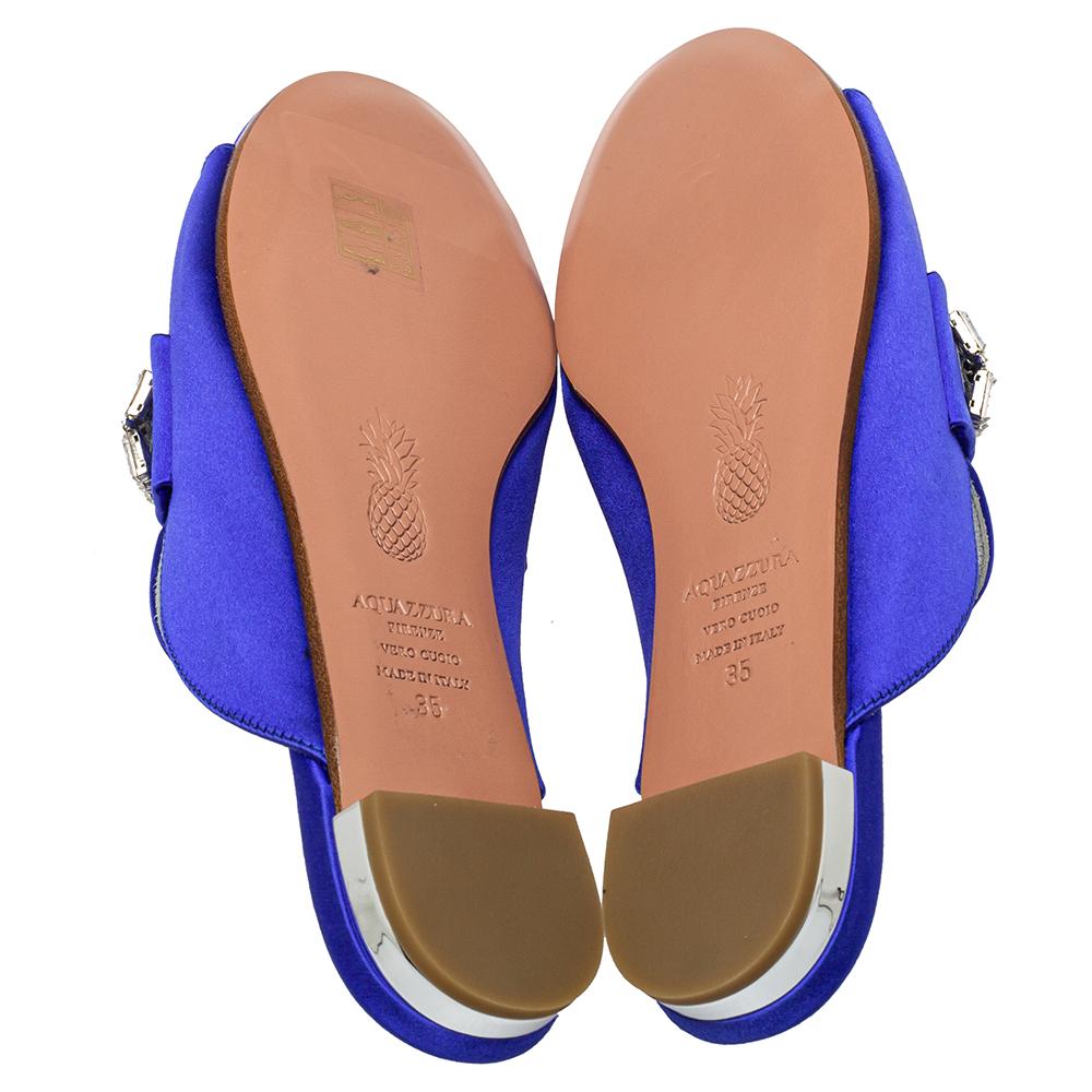 Women's Aquazzura Blue Satin Crystal Embellished Winston Sandals Size 35