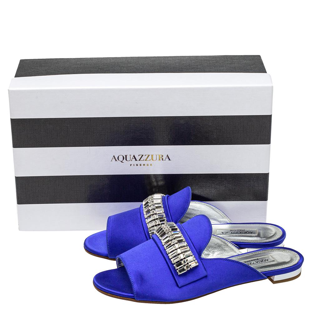 Aquazzura Blue Satin Crystal Embellished Winston Sandals Size 35 1