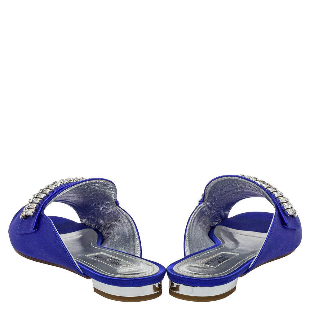 Aquazzura Blue Satin Crystal Embellished Winston Sandals Size 35 2