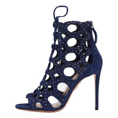 Aquazzura Blue Suede Begum Gladiator Sandals Size 37