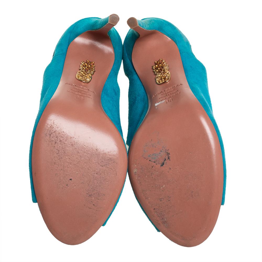Aquazzura Blue Suede Cut Out Elle Peep Toe Sandals Size 36 In Good Condition For Sale In Dubai, Al Qouz 2