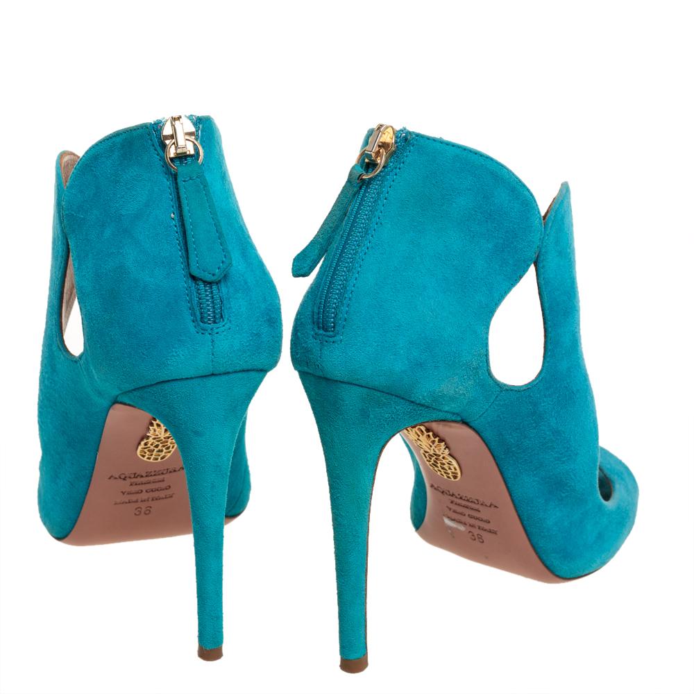 Aquazzura Blue Suede Cut Out Elle Peep Toe Sandals Size 36 For Sale 2