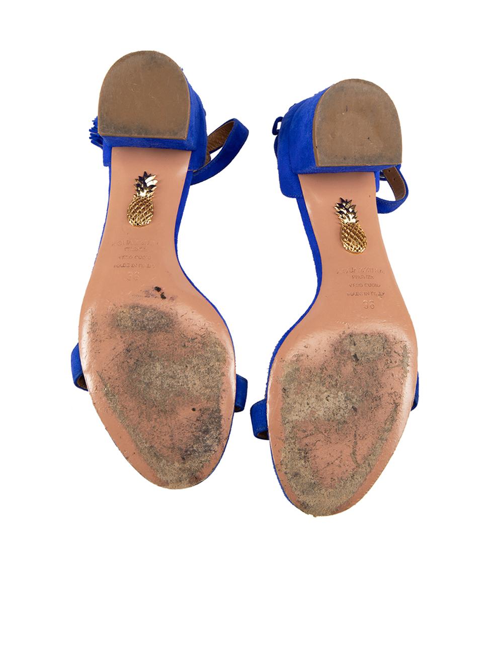 Women's Aquazzura Blue Suede Heeled Sandals Size IT 36 For Sale