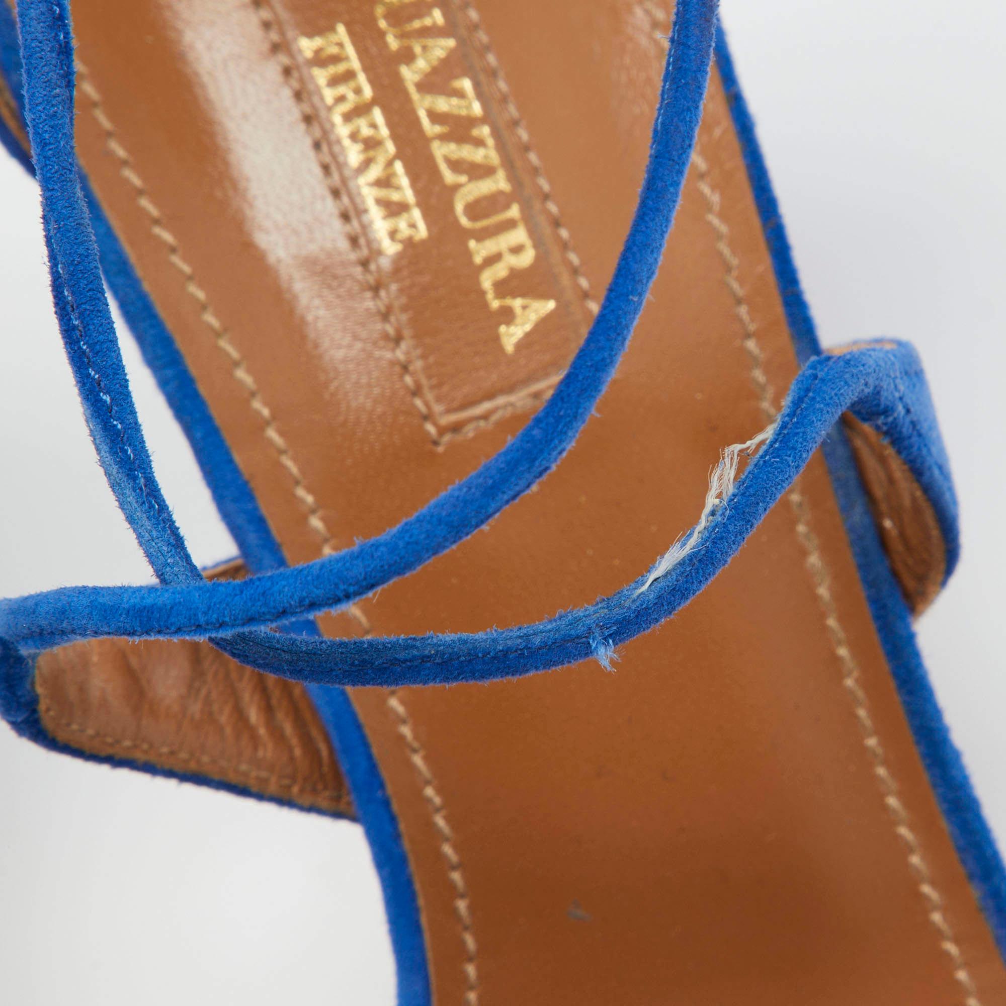 Aquazzura Blu Suede Matilde Ankle Tie Pumps Taglia 37 in vendita 3