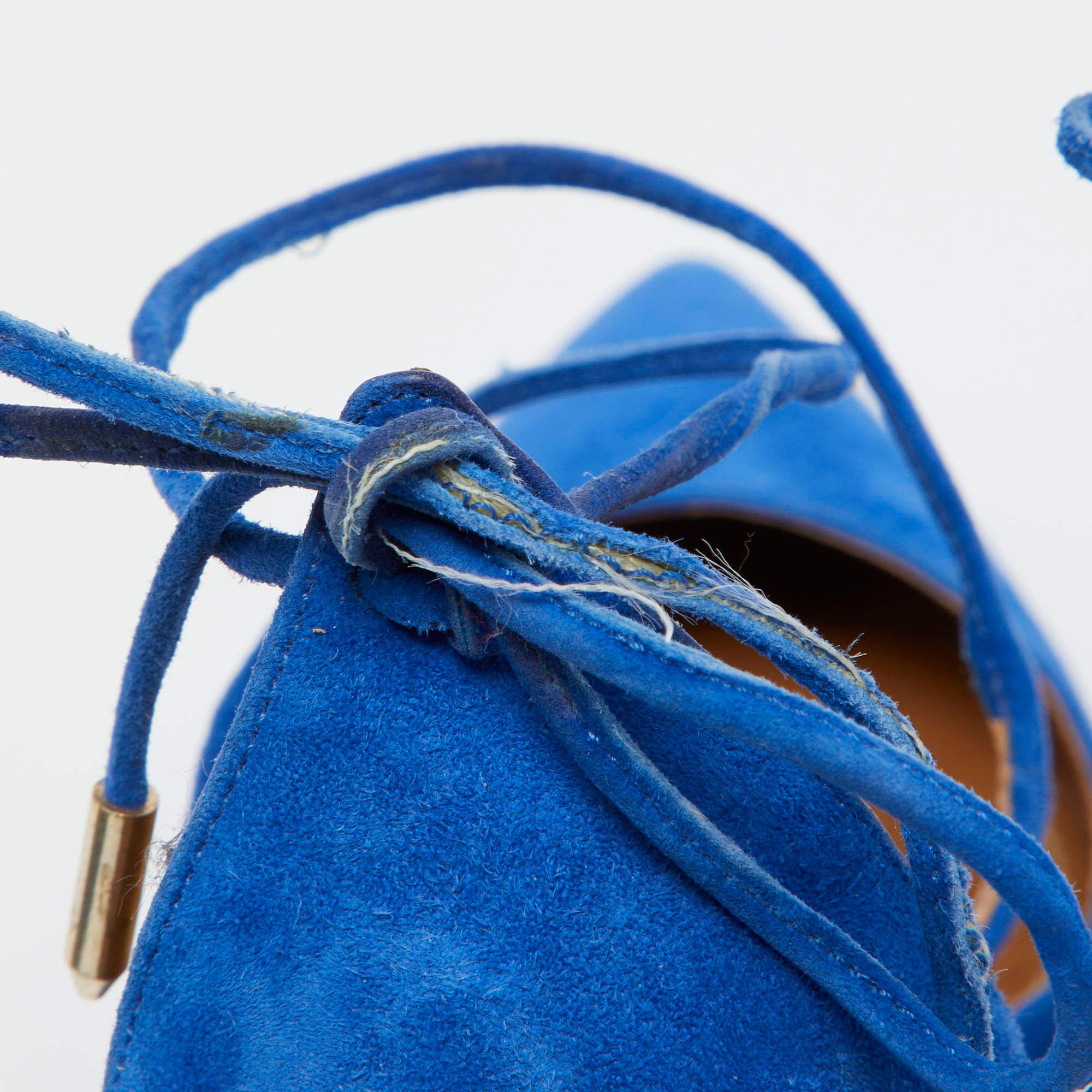 Aquazzura Blu Suede Matilde Ankle Tie Pumps Taglia 37 in vendita 4