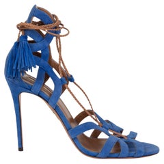 AQUAZZURA blue suede MIRAGE Ankle Strap Sandals Shoes 39.5
