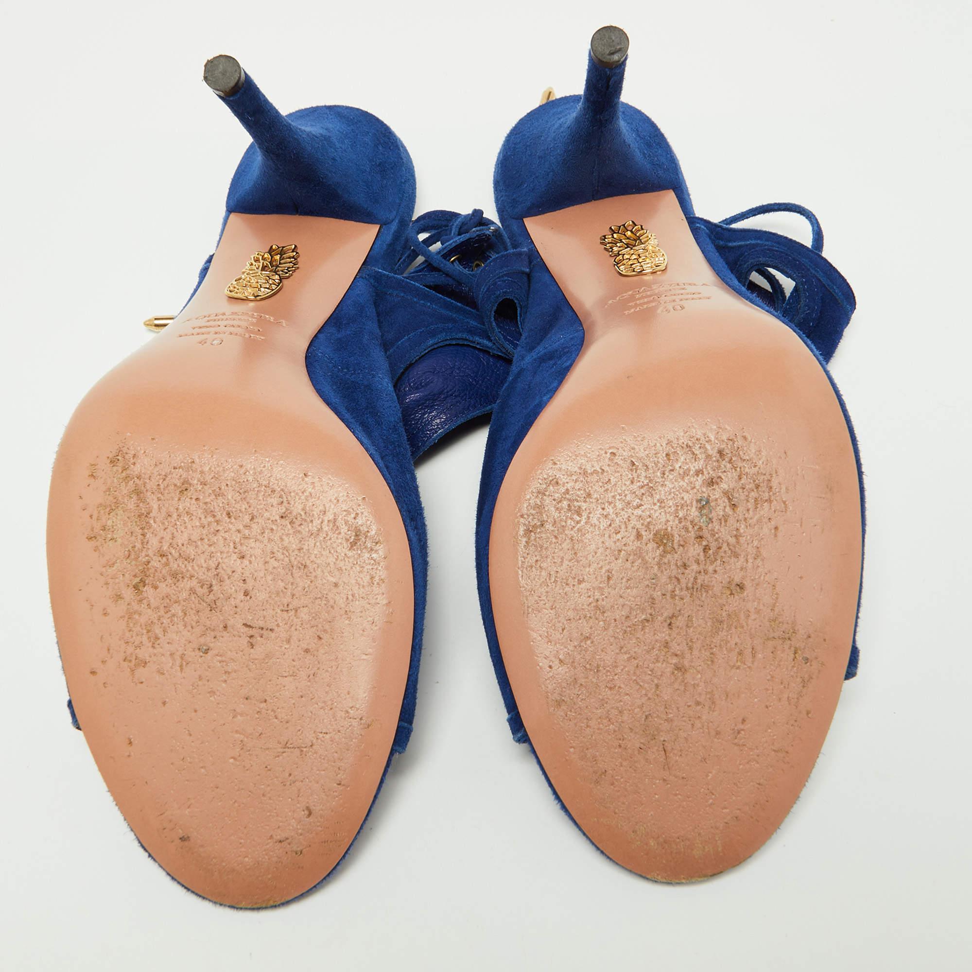 Aquazzura Blue Suede Sexy Thing Sandals Size 40 2