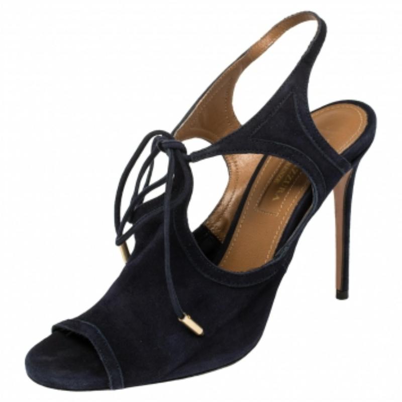 Aquazzura brings forth an amazing style in the form of these sandals that will impart a stylish look to your ensembles. Crafted from blue suede, these sandals with tie-up details and 11 cm stiletto heels, are the perfect choice to rock a chic look!