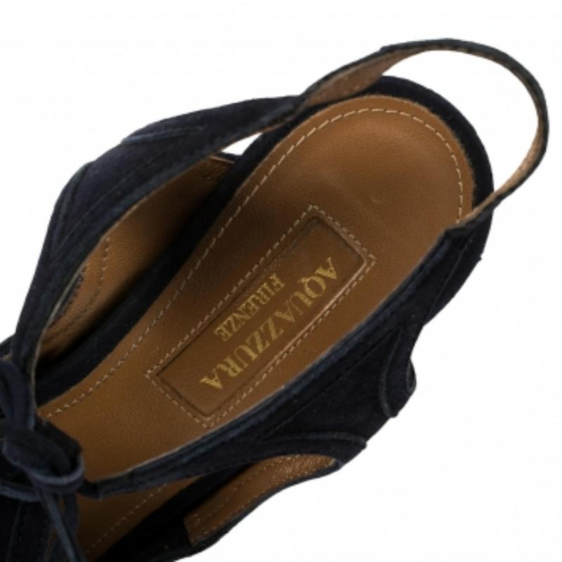 Black Aquazzura Blue Suede Tie-up Sandals Size 36 For Sale