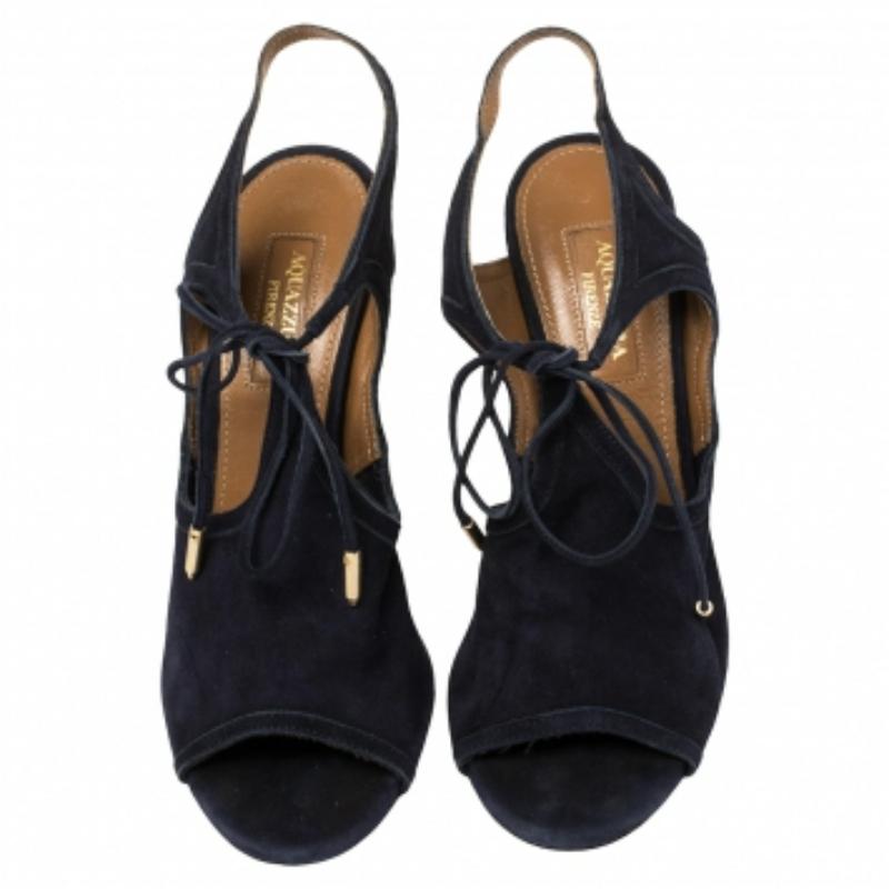 Aquazzura Blue Suede Tie-up Sandals Size 36 In Good Condition For Sale In Dubai, Al Qouz 2