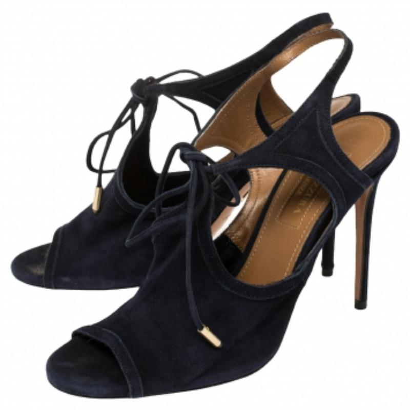 Women's Aquazzura Blue Suede Tie-up Sandals Size 36 For Sale
