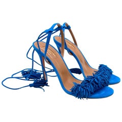 Aquazzura Blue Suede Wild Thing Sandals 39