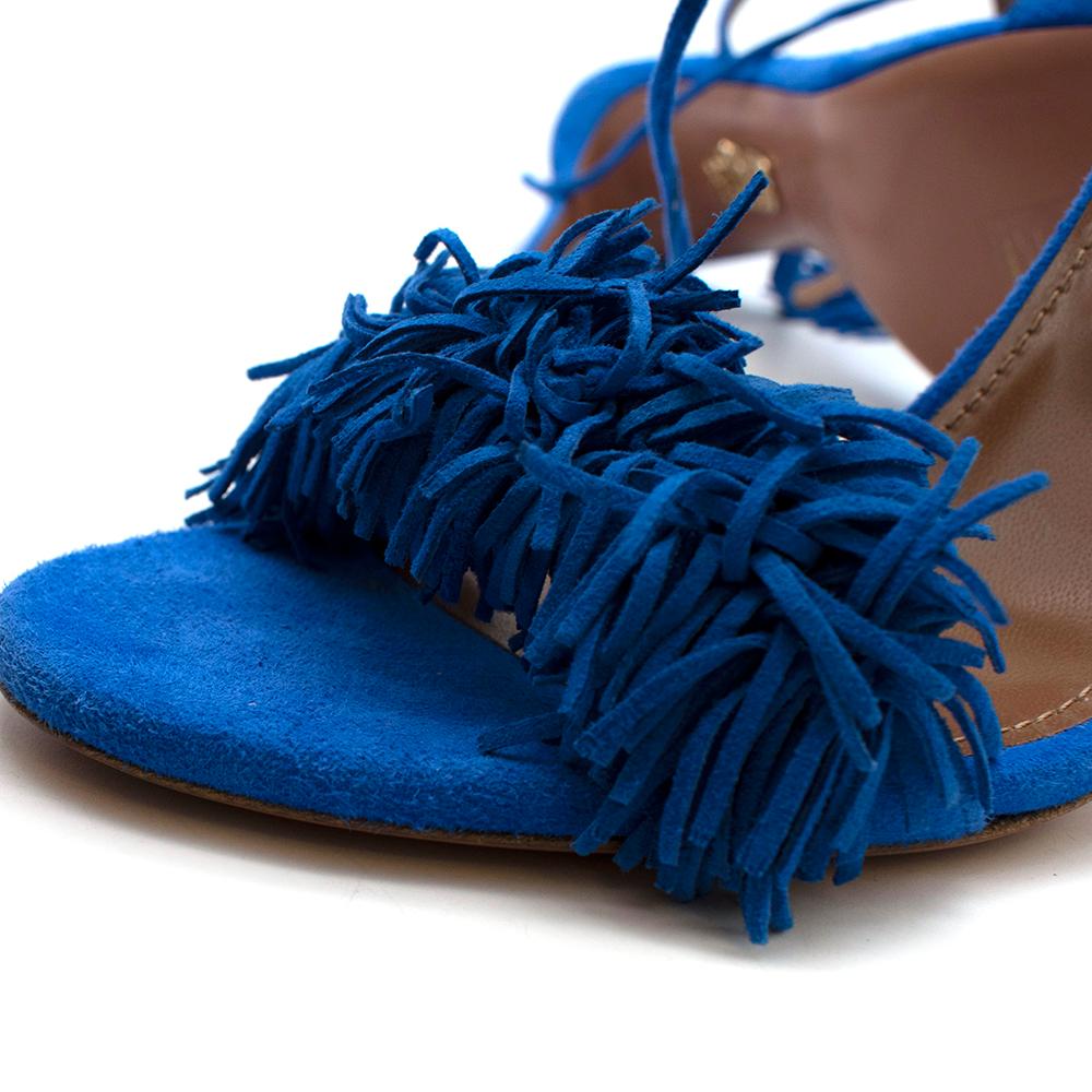 Aquazzura Blue Suede Wild Thing Tassel Ankle Wrap Sandals
- Soft suede leather material
- Stunning cobalt blue colour
- Gorgeous fringe tassel detail
- Ankle wrap around tie
- Stiletto heel

Materials: Main- suede leather 
Lining- leather 
Soles-