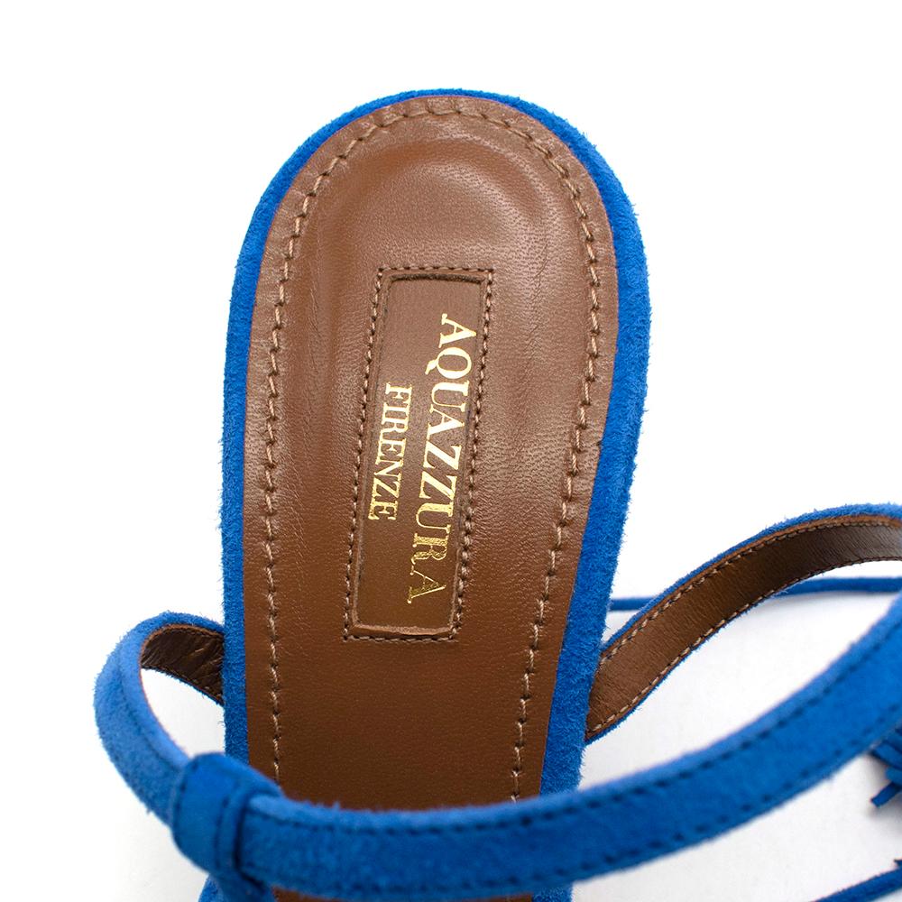 Aquazzura Blue Suede Wild Thing Tassel Ankle Wrap Sandals - Size EU 39.5 1