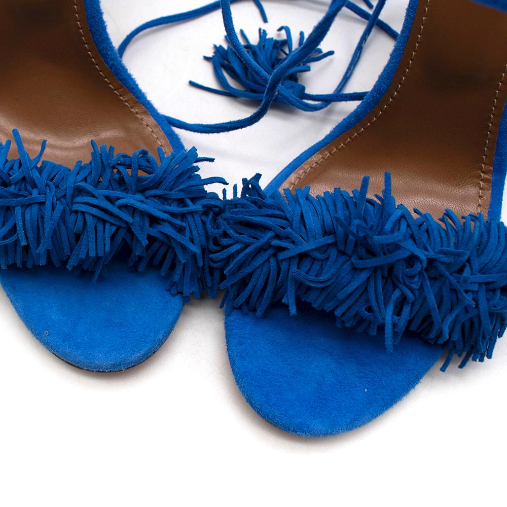 Aquazzura Blue Suede Wild Thing Tassel Ankle Wrap Sandals - Size EU 39.5 2
