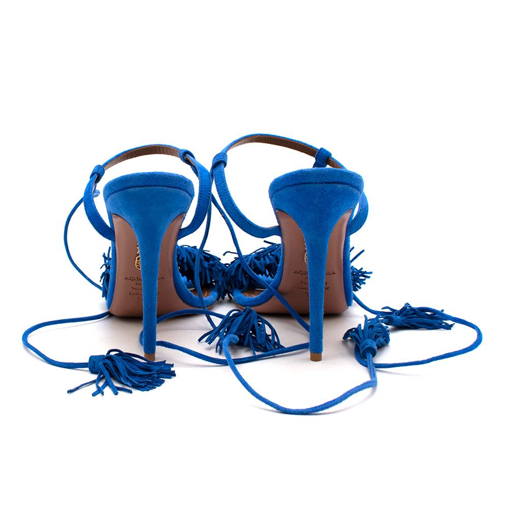 Aquazzura Blue Suede Wild Thing Tassel Ankle Wrap Sandals - Size EU 39.5 4