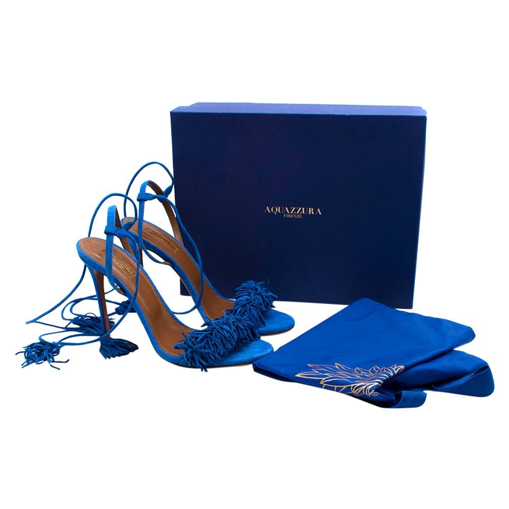 Aquazzura Blue Suede Wild Thing Tassel Ankle Wrap Sandals - Size EU 39.5