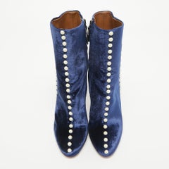 Aquazzura Blue Velvet Follie Pearls Ankle Boots Size 36