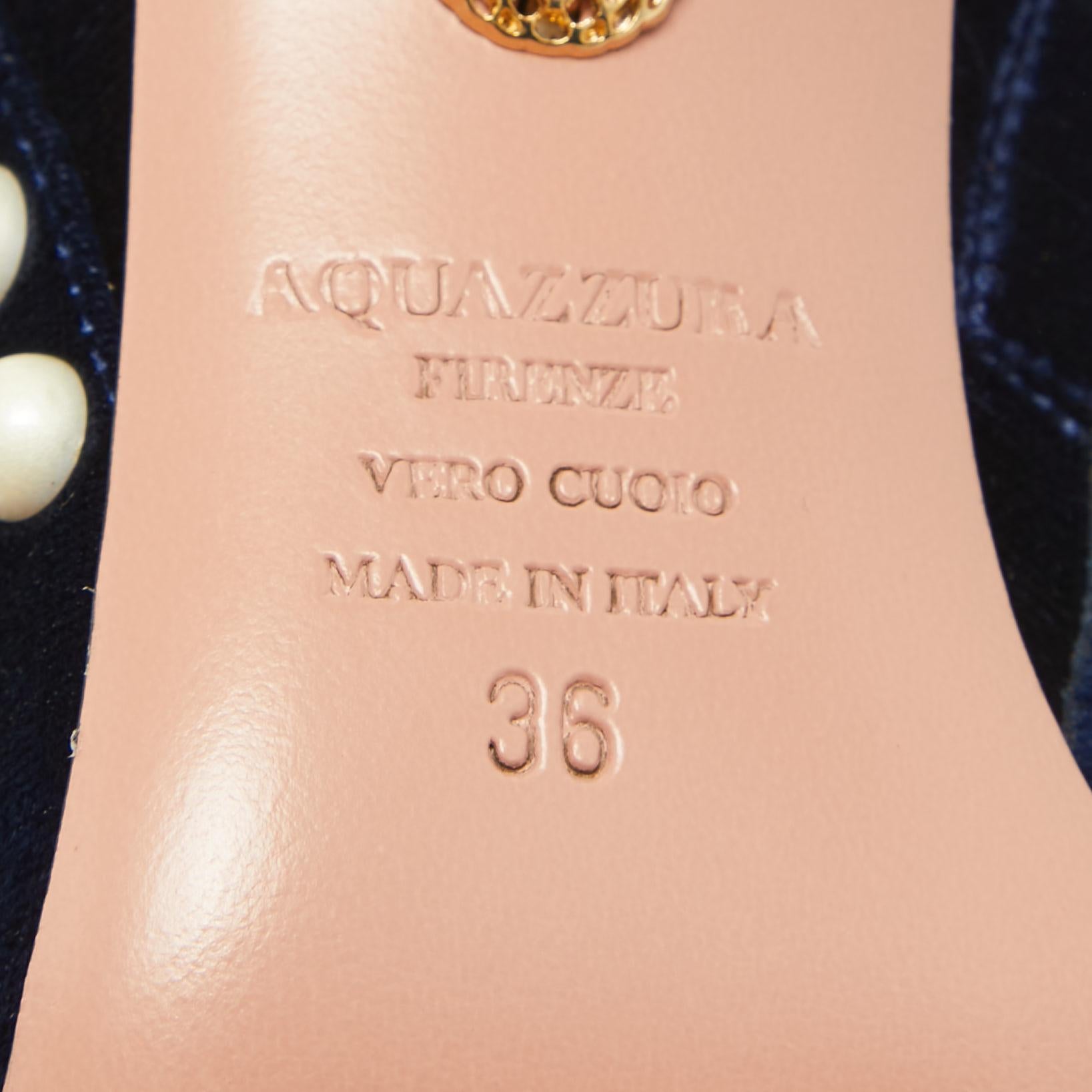 Aquazzura Blue Velvet Follie Pearls Ankle Boots Size 36 5