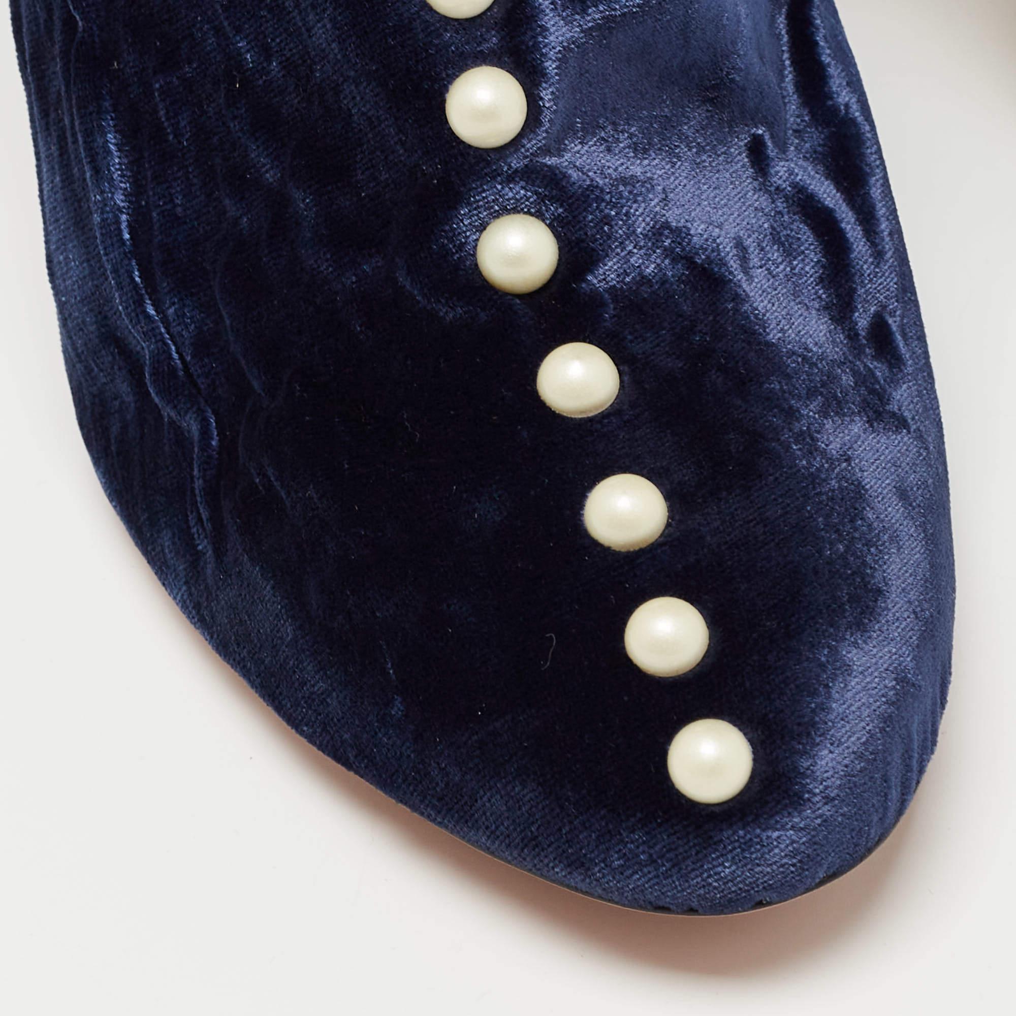 Aquazzura Blue Velvet Follie Pearls Ankle Boots Size 39.5 For Sale 2