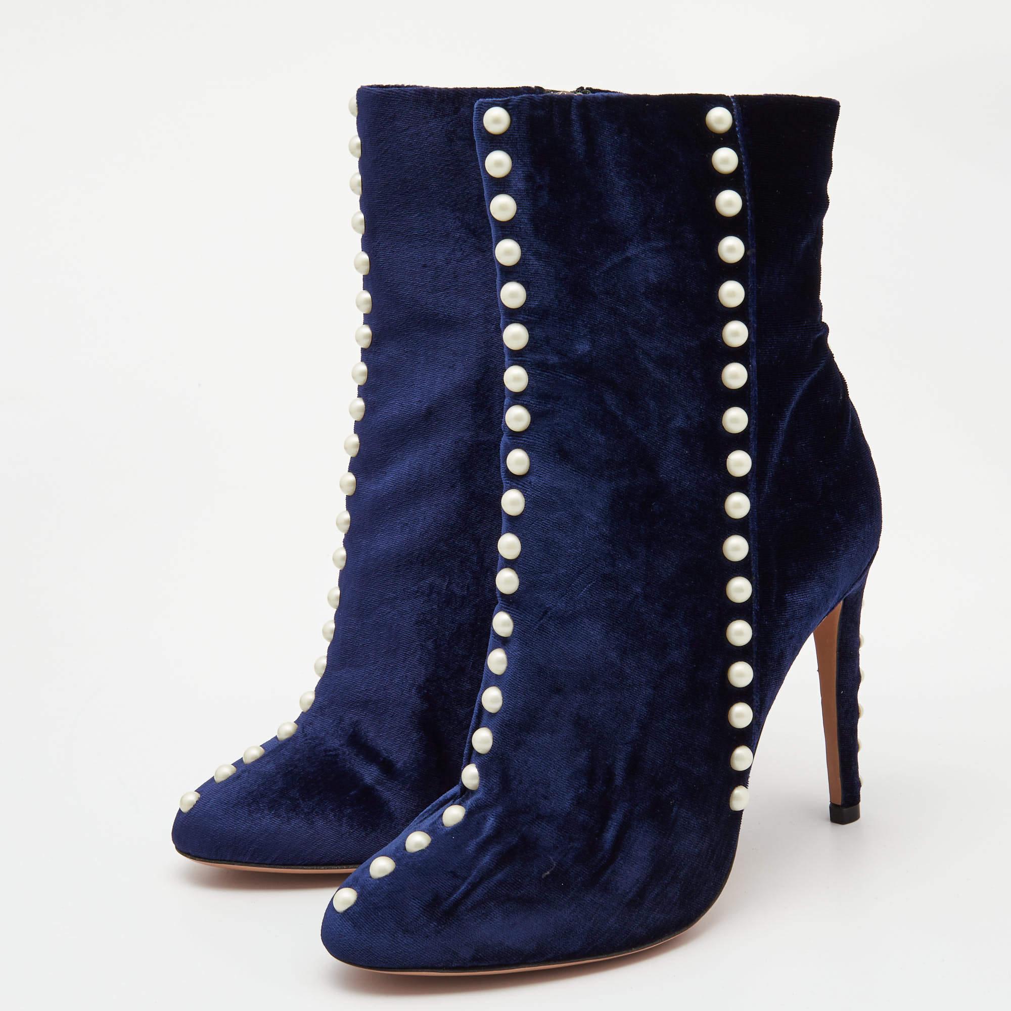 blue velvet ankle boots