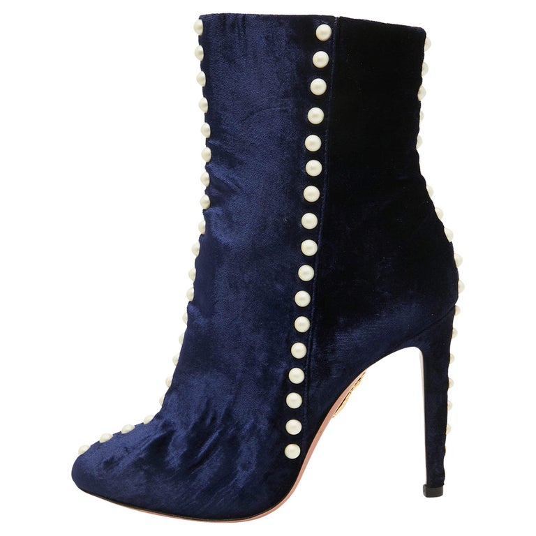 aquazzura blue velvet boots