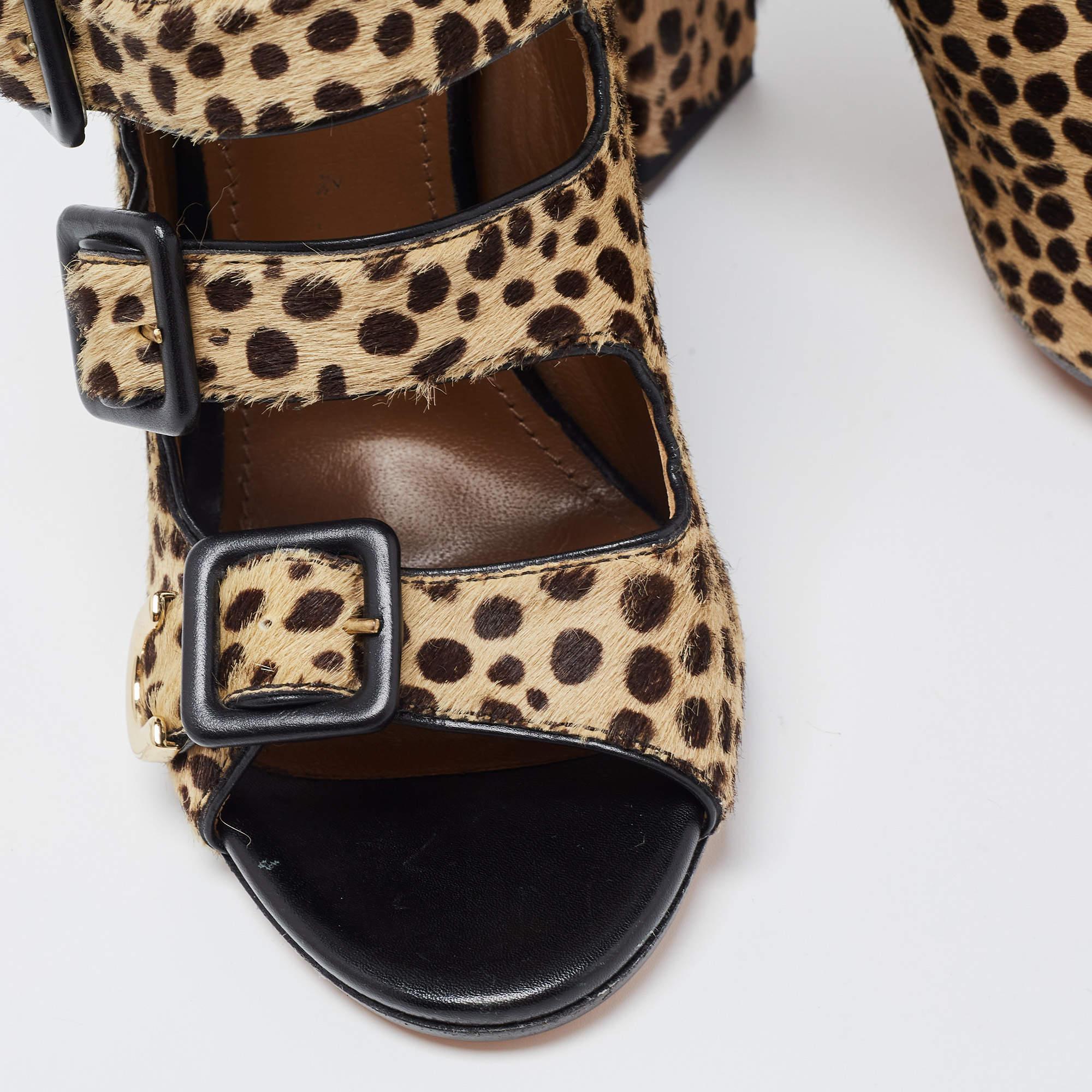 Women's Aquazzura Brown/Black Calf Hair Leopard Print Gladiator Sandals