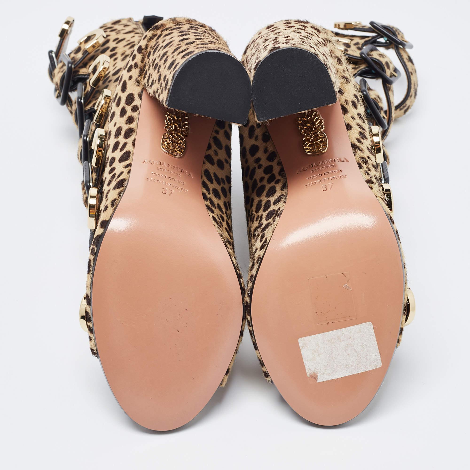 Aquazzura Brown/Black Calf Hair Leopard Print Gladiator Sandals en vente 1