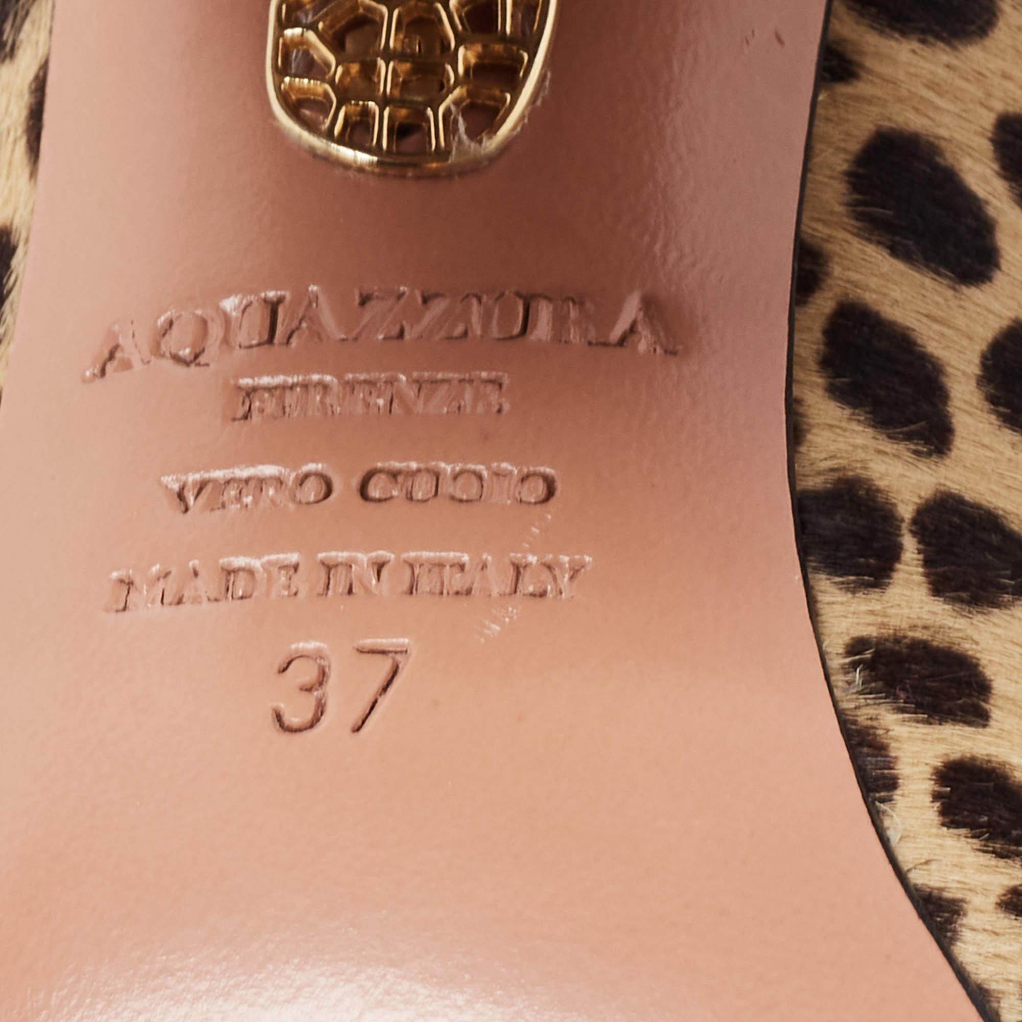 Aquazzura Brown/Black Calf Hair Leopard Print Gladiator Sandals For Sale 2