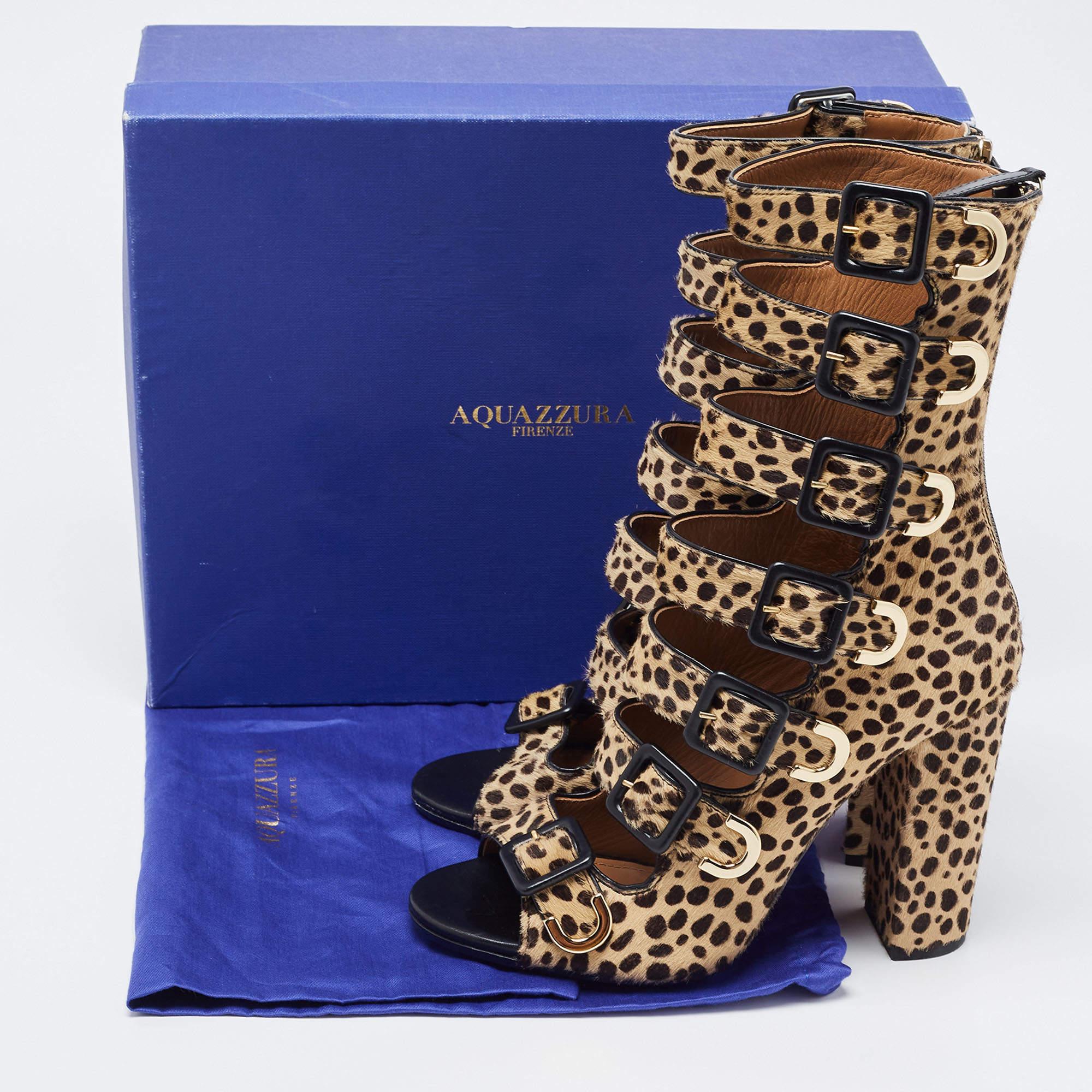 Aquazzura Brown/Black Calf Hair Leopard Print Gladiator Sandals en vente 3