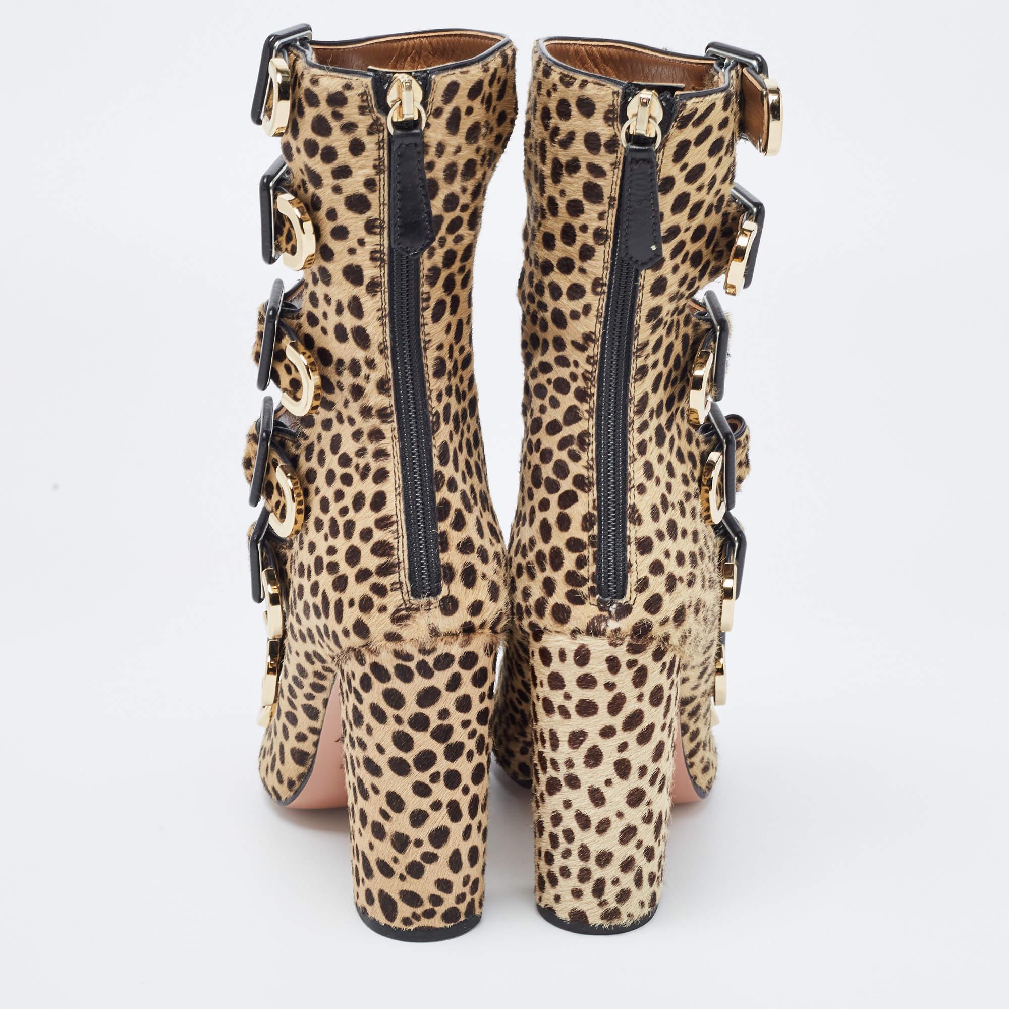 Aquazzura Brown/Black Calf Hair Leopard Print Gladiator Sandals en vente 4