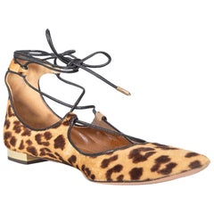 Aquazzura Brown Calfskin Leopard Christy Flats Size IT 39.5