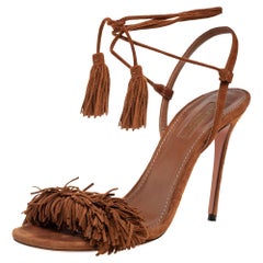 Aquazzura marron Fringed Suede Wild Thing Ankle Wrap Sandales Taille 38