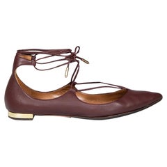 Aquazzura Brown Leather Lace Up Point Toe Flats Size IT 36