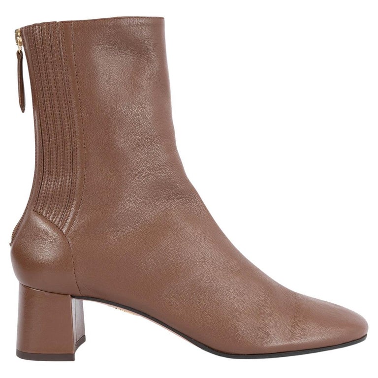 AQUAZZURA brown leather SAINT HONORE Ankle Boots Shoes 38 For Sale at  1stDibs