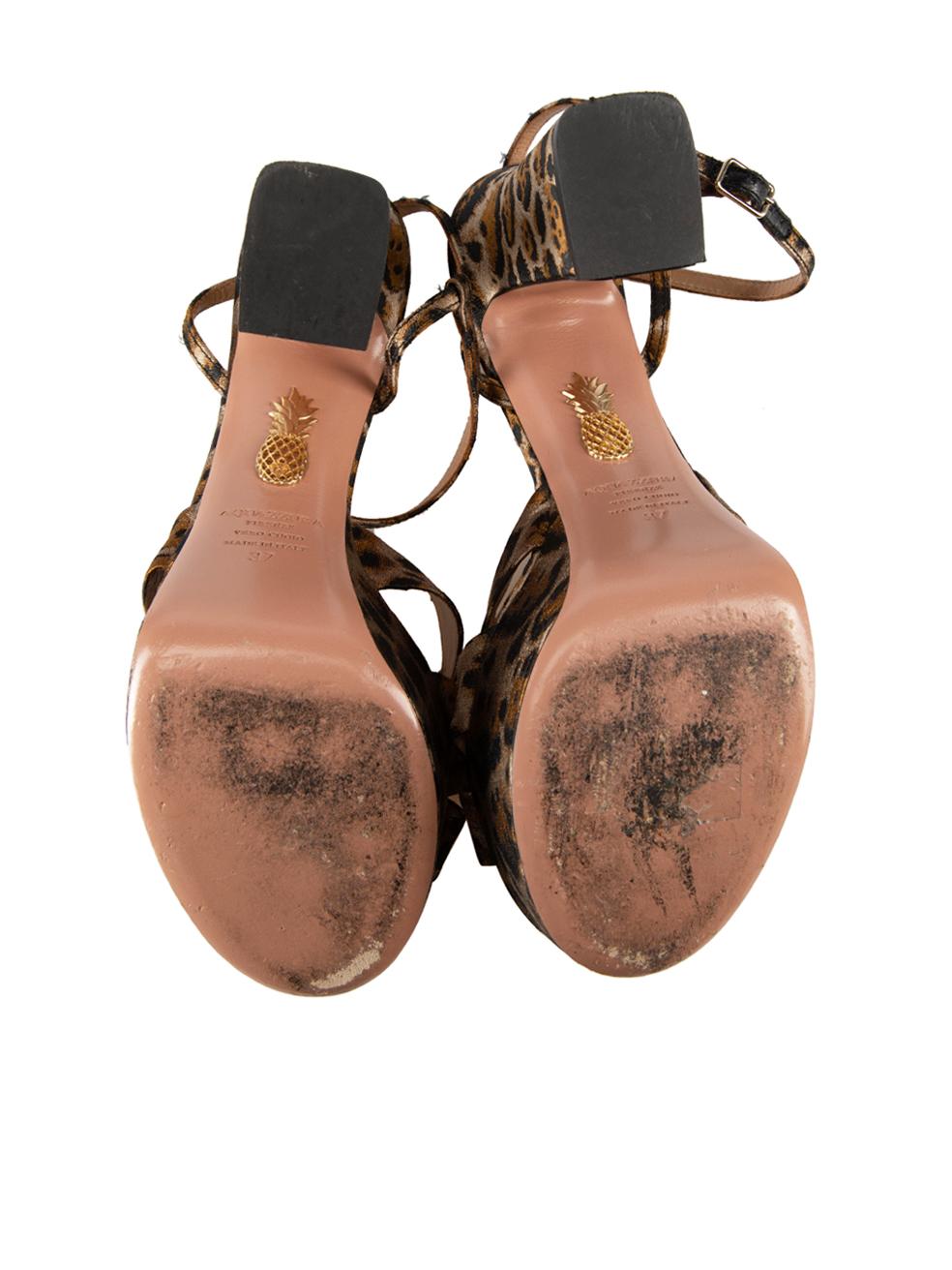 Women's Aquazzura Brown Leopard Jacquard Baba Platform Sandals Size IT 37